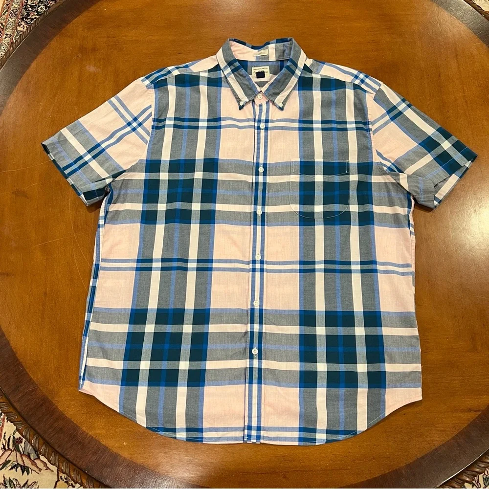 J.Crew Men’s Classic Fit Short-Sleeve Secret Wash Button‎ Up Shirt Pink Plaid
